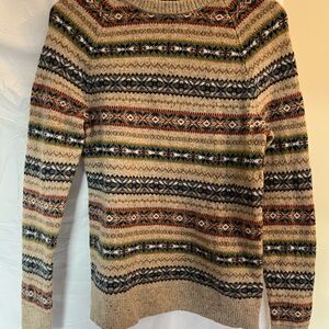 J. Crew Men's Tan and Multicolor Wool Fair Isle Style Crewneck Sweater Size S